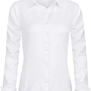 Womens Dress Shirts Long Sleeve Button Down Shirts Wrinkle-Free Stretch Regular Fit Solid Work Blouse White