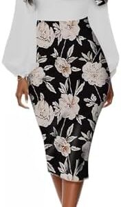 Elegant Church Long Sleeve Dress for Women Lantern Sleeve Floral Printed Bow Knot Party Formal