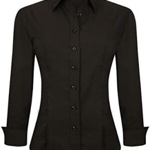 Womens Dress Shirts Wrinkle Free Regular Fit Long Sleeve Stretch Work Shirt,Black