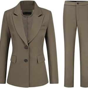 Women's 2 Piece Office Work Suit Set One Button Blazer and Pants Brown  Clothing