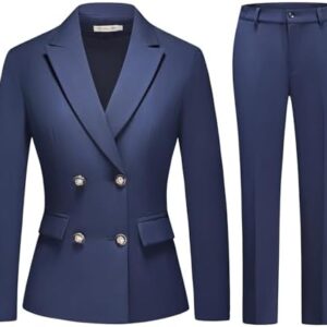 Women's 2 Piece Business Suit Double Breasted Blazer and Pants Work Suit Set