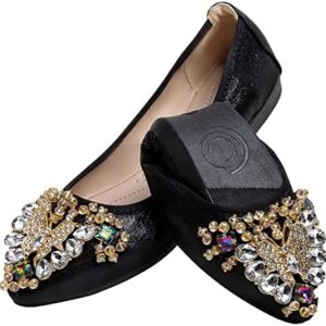 | Black Flats Shoes for Women Bow Rhinestone Pointed Toe Wedding Flats