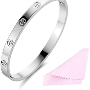 Stainless Steel Bracelet Jewelry Crystal Bracelet With Cube Zircon Hinge Jewelry oval Bangle Christmas Valentines Birthday Gifts for Women Clothing, Jewelry