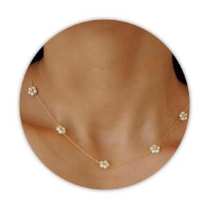 Necklace for Women as Flower Necklace Gift, 14K Gold Plated Stainless Steel Gold Necklaces as Valentines Gifts
