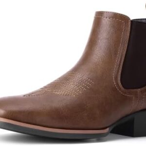 Western Cowboy Boots for Men - Mens Square Toe Chelsea Boots Ankle Cowboy Boots for Men Casual Retro Stylish Boots Brown