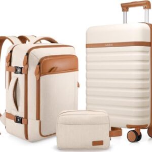 UKEIN Luggage Sets 3 Piece, Carry On Luggage 20 Inch With Spinner Wheels,PC Hardside Suitcase Set with TSA Lock,Durable Carry On Suitcase With Travel Backpack for Men Women Luggage Sets