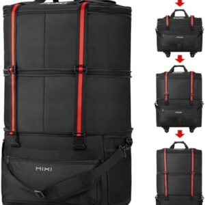 Mixi Travel Bag with Wheels Expandable Foldable Luggage Bag Collapsible Rolling Travel Bag Duffel Bag Large Capacity Suitcase for Men Women, Black | Travel Duffels