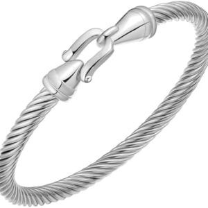 Stainless Steel Twisted Cable Wire Bracelets with Hook Clasp Stylish Bangle for Women (Silver A) Clothing, Shoes & Jewelry