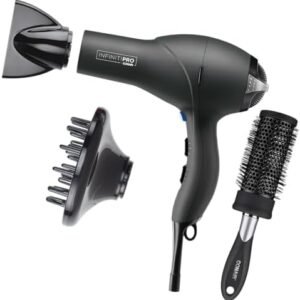 INFINITIPRO by CONAIR Hair Dryer with Diffuser | Salon Performance AC Motor Blow Dryer | Includes Diffuser, Concentrator and Bonus Blow-Out Brush | Grey - Amazon Exclusive | Packaging May Vary