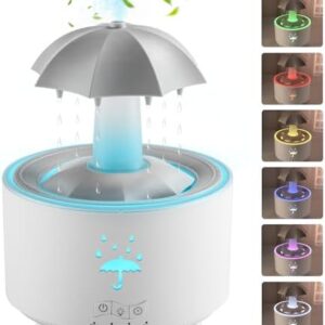 Rain Umbrella Humidifier & Aroma Diffuser with Soothing Rain Sounds, Water Drip Effect, 7 Colors Mood Light, Timer and Auto-Off, Ideal for Relaxation, Sleep, Home, Bedroom, Desk  Home & KitchenWatch the videoWatch the videoWatch the video