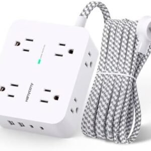 Surge Protector Power Strip - 8 Outlets with 4 USB (2 USB C) Charging Ports, Multi Plug Outlet Extender, 5Ft Braided Extension Cord, Flat Plug Wall Mount Desk USB Charging Station for Home Office ETL  Electronics