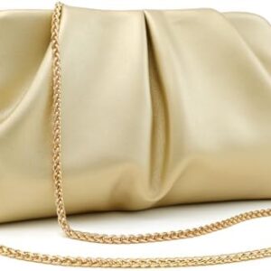 Light Gold Women Clutch Bag Dressy Formal Handbag Pleated PU Clutch Purse Detachable Chain Crossbody Bag Handbags