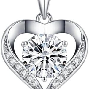 Necklace for Women, 1-3 Carat Heart Necklace Engraved with 'I LOVE YOU', Birthday Gift for Wife, Anniversary Present for Wife Women, Jewelry Gifts for Christmas Valentines Day