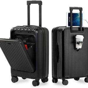 VentureVault Carry On Luggage 22x14x9 Airline Approved, 20 Inch Hard Shell Carry On Luggage, Suitcase Carry-on Small Carry on Luggage with Wheels (Black, 1PC) | Carry-Ons