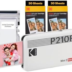 KODAK Mini 2 Retro 4PASS Portable Photo Printer (2.1x3.4 inches) Initial 8 Sheets + 60 Sheets Bundle, White  Electronics