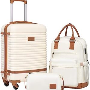 Suitcase Set 3 Piece Luggage Set Carry On Travel Luggage TSA Lock Spinner Wheels Hardshell Lightweight Luggage Set(White, 3 piece set