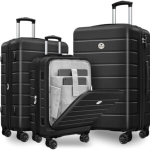 Classic 3-Piece Luggage Set Lightweight Hardside Suitcase TSA Lock Spinner Wheels, 20" Expandable Carry-On Luggage with Quick Access Front Open Pocket for Travel Business, 20/24/28 inch, Black | Luggage