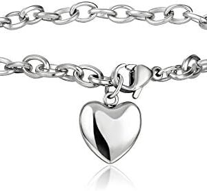 Women's Heart Charm Bracelets Stainless Steel Link Bracelet Birthday Gifts for Women