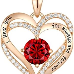 Forever Love Heart Necklaces for Women, Wedding Anniversary, Birthday Gift for Wife, S925 Silver Jewelry with Birthstone Pendant, Ideal Valentine's Gifts for Her