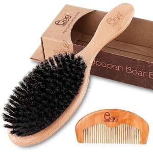 BLACK EGG Boar Bristle Hair Brush for Women Men Kid, Soft Natural Bristles Brush for Thin and Fine Hair, Restore Shine and Texture, Set includes Bamboo comb and 3 hair ties  Beauty & Personal Care
