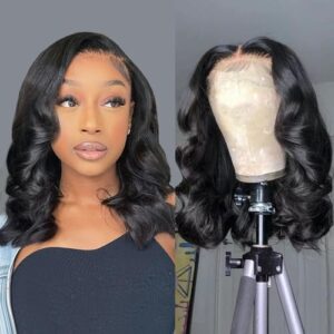 Human Hair 13x4 Frontal Lace Wig 14 Inch Body Wave 180% Density HD Lace Front Wigs Human Hair Pre Plucked Bob Wigs for Women Human Hair Wigs (14 inch, Natural Black)  Beauty & Personal Care