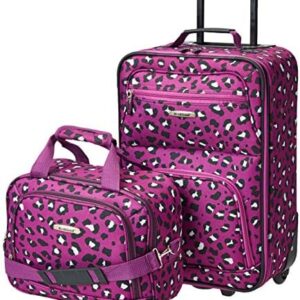| Rockland Fashion Softside Upright Luggage Set, Expandable,Telescopic Handle,Wheel, Purple Leopard, 2-Piece (14/19) | Luggage Sets