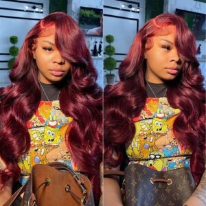 AOSUN 99j Burgundy Lace Front Wigs Human Hair Glueless Wine Red Colored Body Wave Wigs Pre Plucked with Baby Hair 180 Density 13x4 HD Transparent Frontal Wigs for Women  Beauty & Personal Care